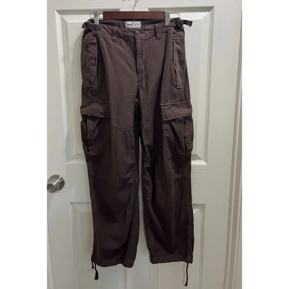 TNA Aritzia Supply Cargo Pants Size 6 Rich Mocha Relaxed Adjustable